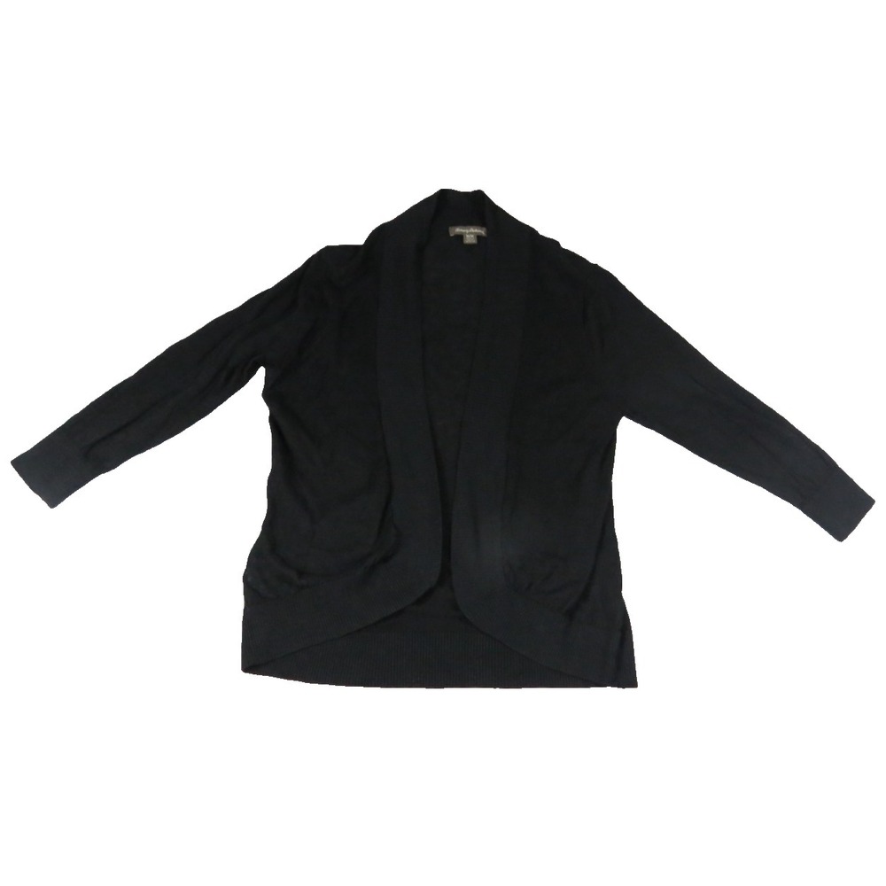 Tommy‎ Bahama Open Front Cardigan Linen Knit Shawl Collar Women Sweater M Black